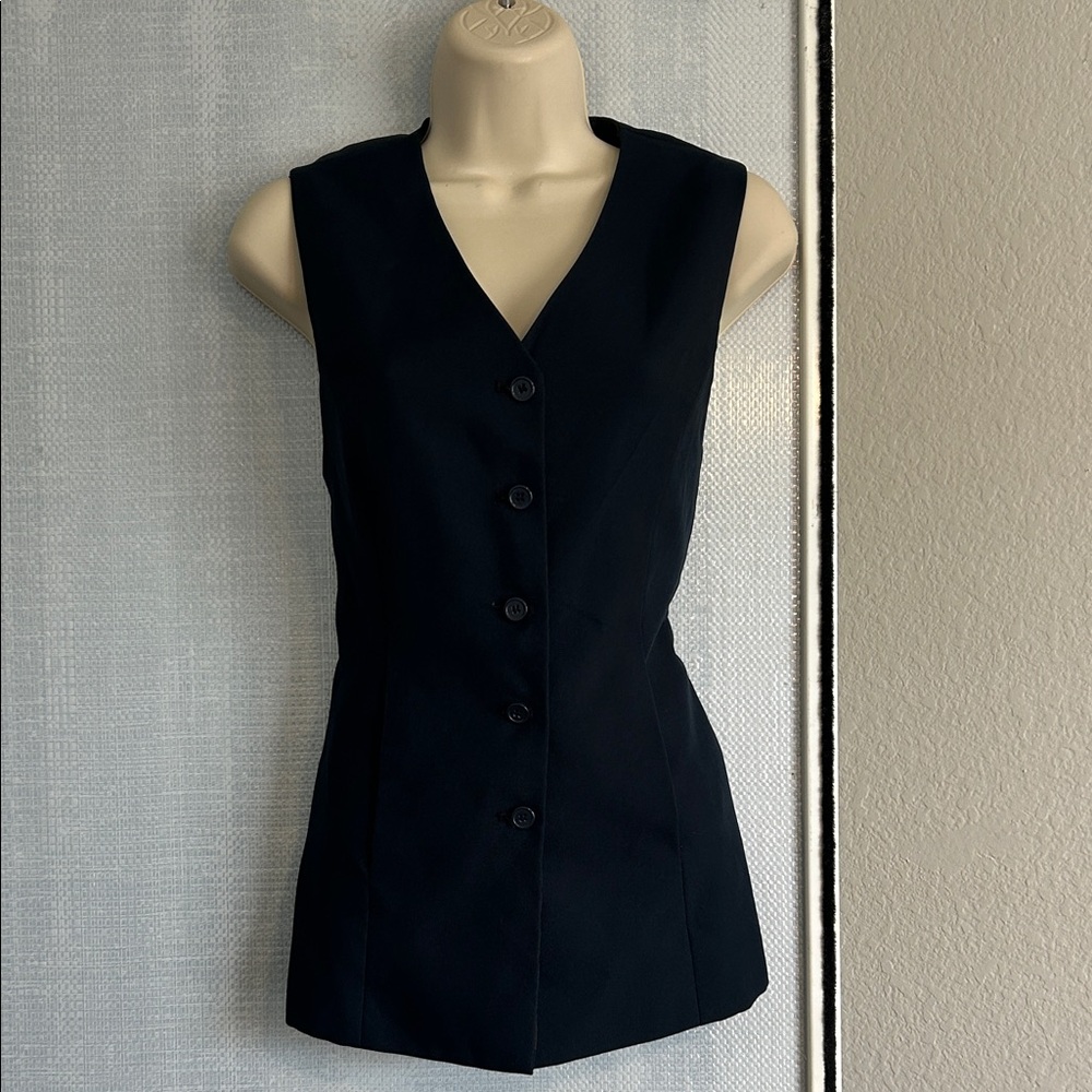 Dark Navy Sleeveless Button-Up Vest